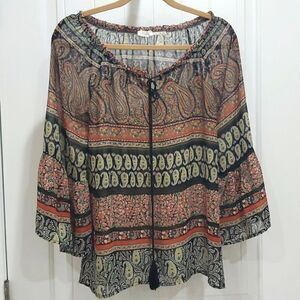BLU PEPPER, Women’s Sheer Paisley, Boho Style Top , Size Small